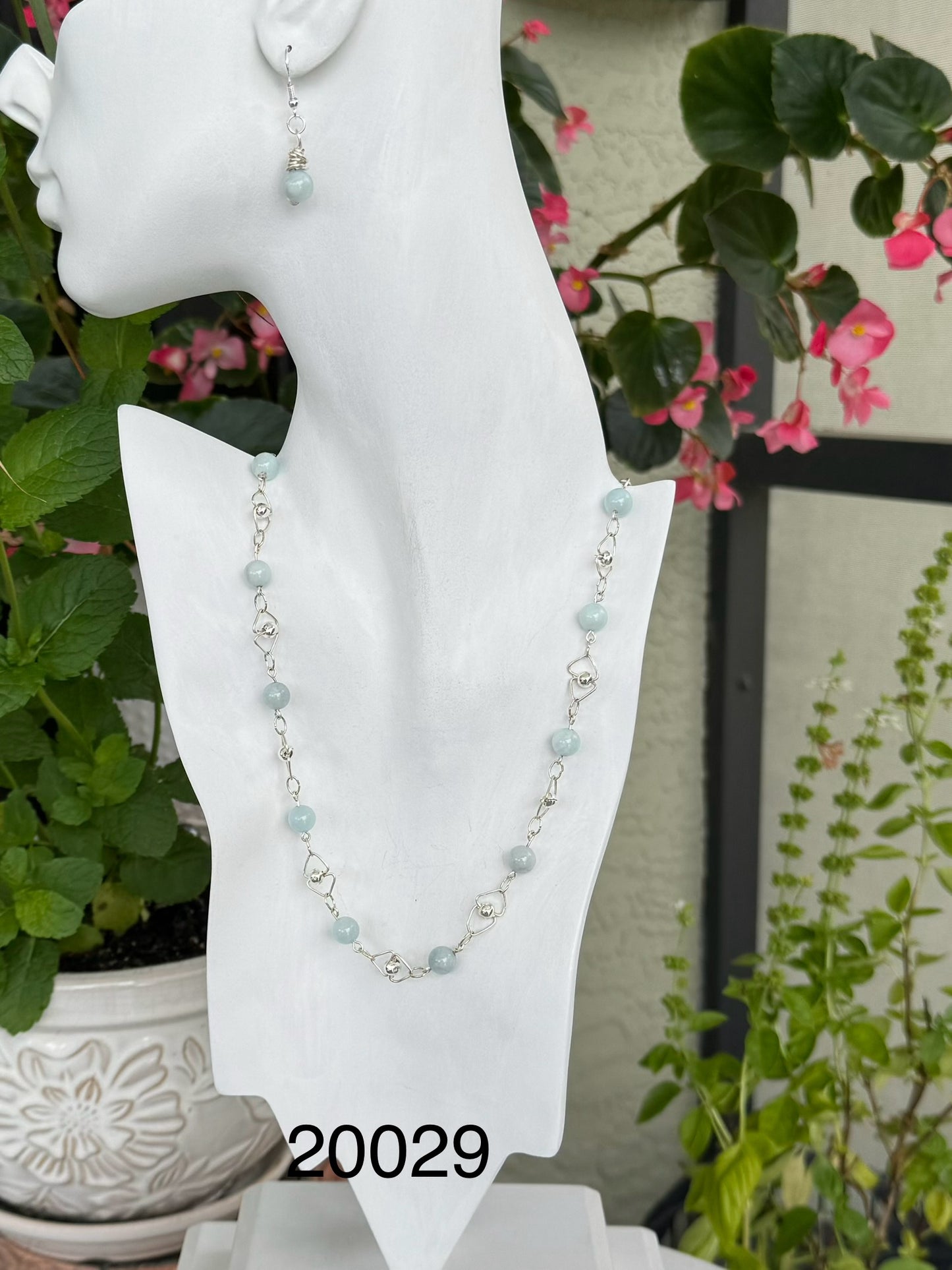 Aquamarine sterling silver .925 necklace paired with matching earrings  23” or 42cm