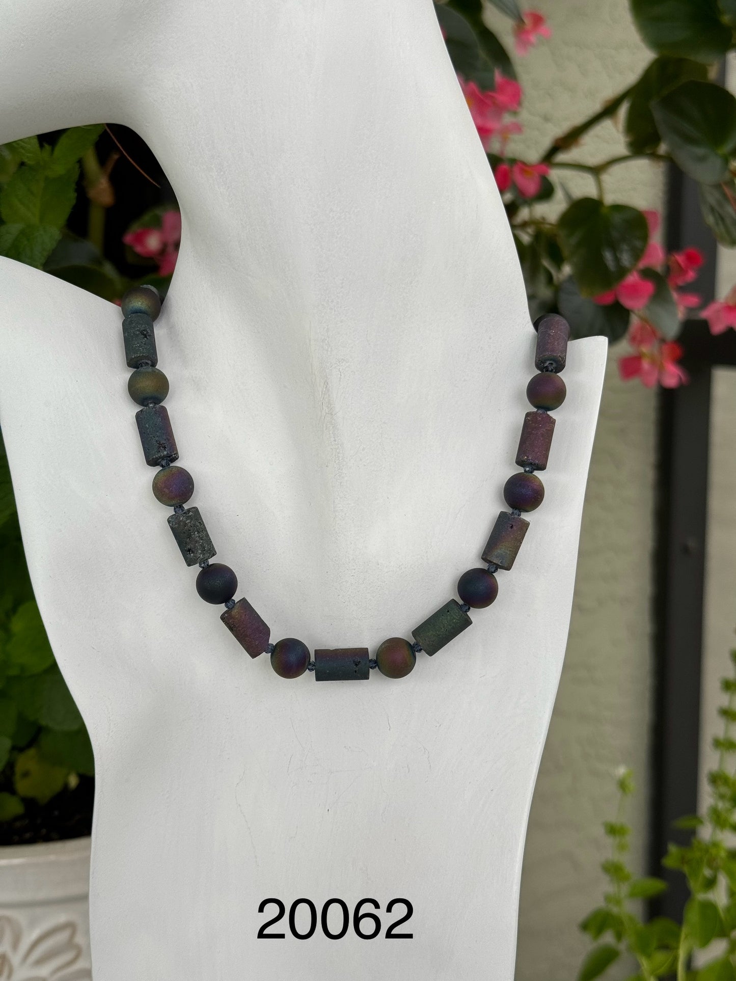 Druzy agate and crystal sterling silver .925 necklace  19” or 47 cm