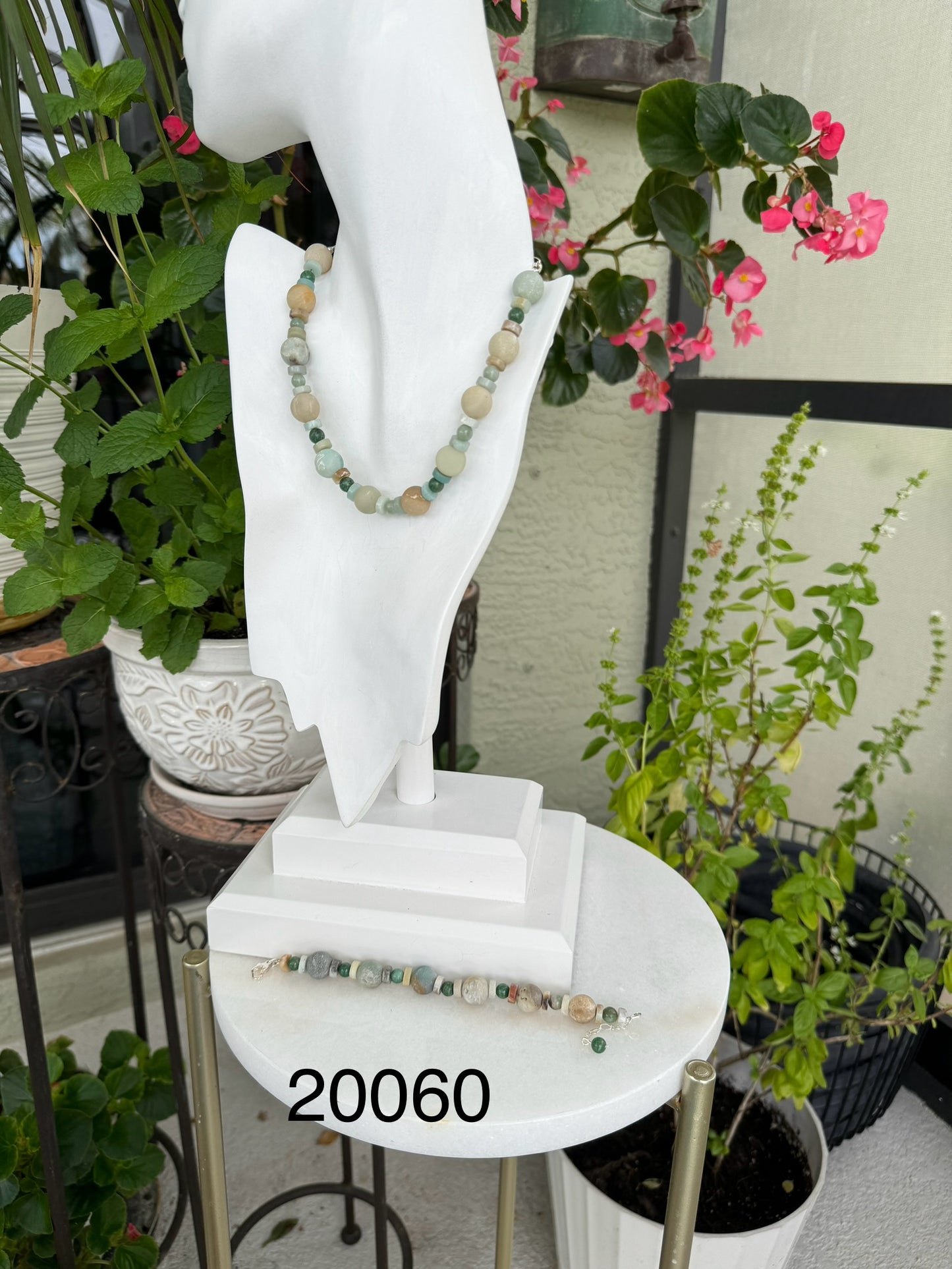 Amazonite with jade, sterling silver .925 necklace
