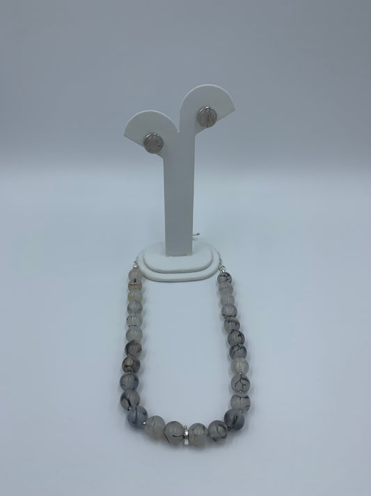 Quartz stone sterling silver .925 necklace paired with matching earrings.   15” or 41cm