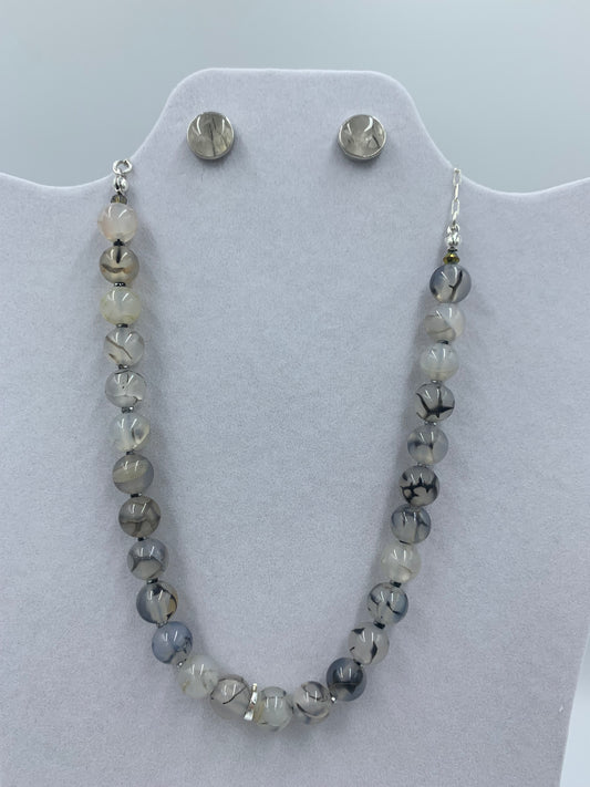 Quartz stone sterling silver .925 necklace paired with matching earrings.   15” or 41cm