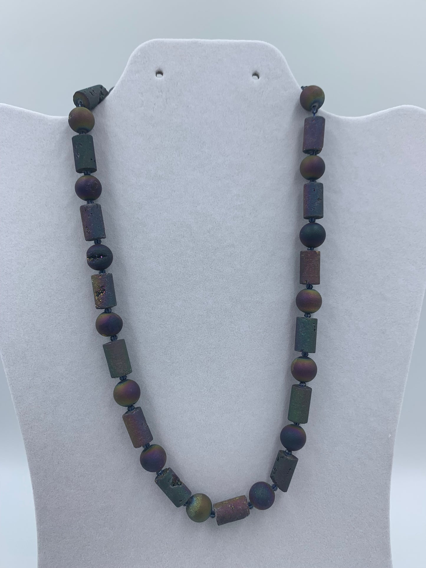 Druzy agate and crystal sterling silver .925 necklace  19” or 47 cm